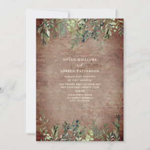 Invitation Botanique Verdure Mariage de briques rustiques