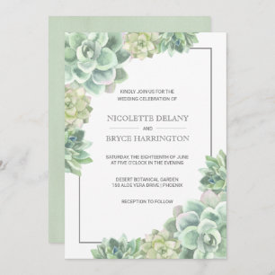 Invitation Botanique Vert aquarelle Mariage de cadre succulen