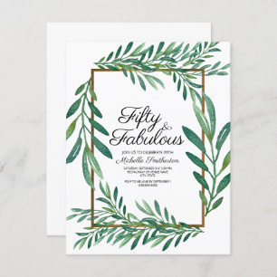 Invitation Botanique Vert Feuille Blanc Or 50e anniversaire