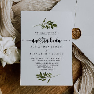 Invitation Botanique Vert Feuilles Nuestra Boda