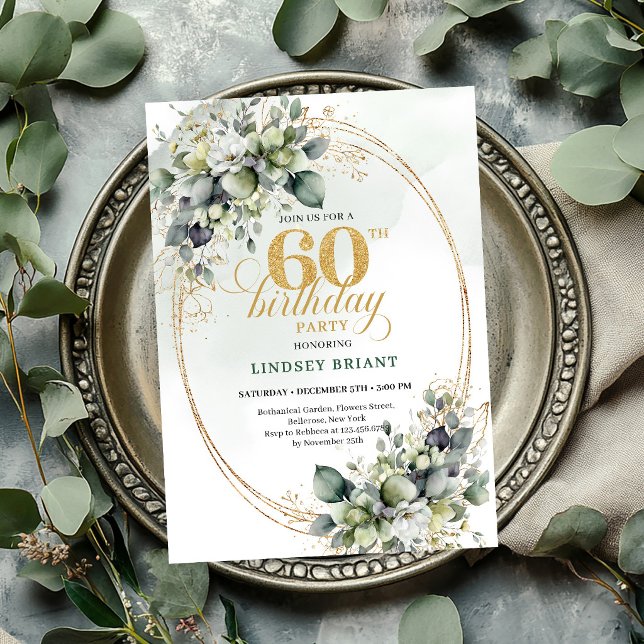 Invitation botanique verte pour 60e anniversaire B (Boho 60th Birthday Botanical Green Invite

)