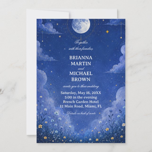 Invitation Botanique Vintage Lumineuse Céleste (Devant)