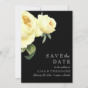 Invitation Botanique Vintage noir rose jaune SAVE LA DATE