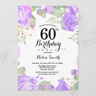 Invitation Botanique Violet Floral 60e anniversaire Invitatio