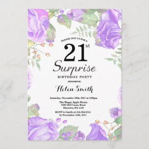 Invitation Botanique Violet Floral Surprise 21e anniversaire