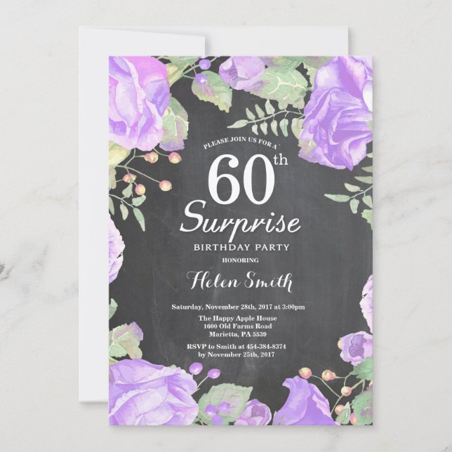 Invitation Botanique Violet Floral Surprise 60e anniversaire (Devant)