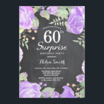 Invitation Botanique Violet Floral Surprise 60e anniversaire<br><div class="desc">Botanique Purple Floral Surprise 60e Anniversaire Invitation. Floral Pink Peonies Invitation d'anniversaire pour les femmes. Fleur florale aquarelle. Elégante Rose rose et Fleurs de pivoine. Anniversaire adulte. Arrière - plan de tableau de bord. Noir et blanc. 13ème 15ème 16ème 18ème 20ème 21ème 30ème 40ème 50ème 60ème 70ème 80ème 90ème 100ème,...</div>