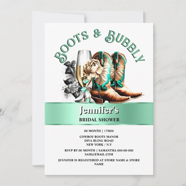 Invitation Botte de cowboy de l'Ouest brun turquoise (Devant)