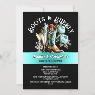 Invitation Botte de cowboy occidentale noir turquoise bulle c