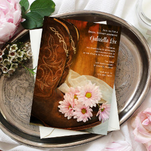 Invitation Botte de cowboy rose Daisies Fête des mariées occi