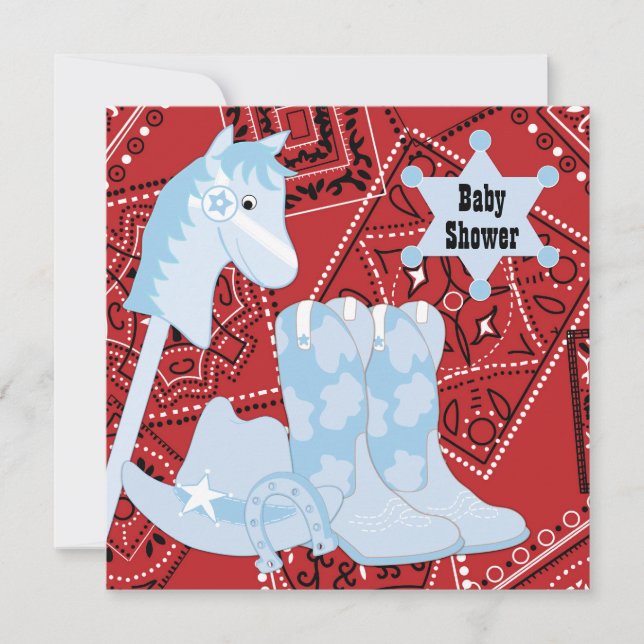 Invitation Botte de cowboy rouge noir Baby shower de cowboy (Devant)