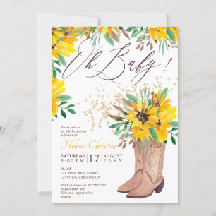 Invitation Botte de cowboy rustique baby shower orangé