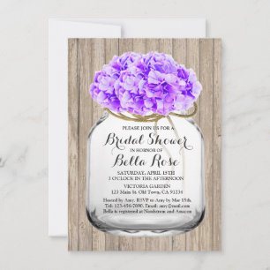 Invitation Botte de mason rustique à fleurs violet nuptiale h