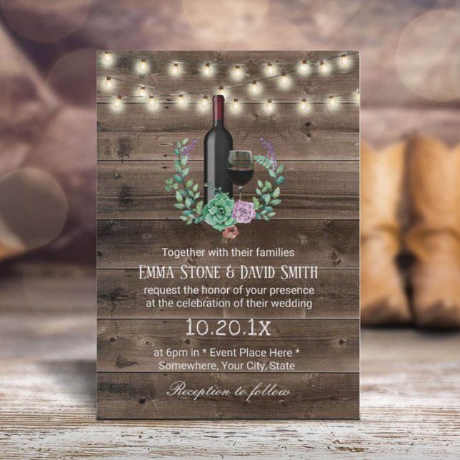 Invitation Botte de vin rustique éclaire un mariage élégant (Créateur téléchargé)