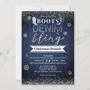 Invitation Botte Denim Bling Snow Christmas Church Party