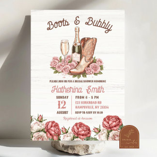Invitation Botte et Fête des mariées de champagne fleurie Bub