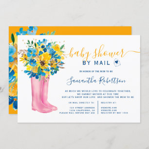 Invitation Botte florale bleu baby shower aquarelle par la po