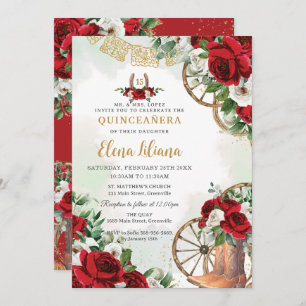 Invitation Botte rouge blanc floral Charro doux 16 Quinceañer