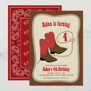 Invitation Botte rouge Cowboy   Boys Western Birthday Party