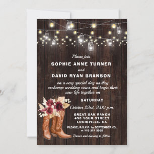 Invitation Botte Russe Western Cowboy Pampas Mariage en herbe