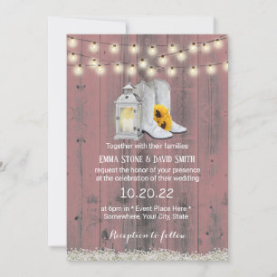 Invitation Botte rustique Cowboy Lantern Mariage en bois rose