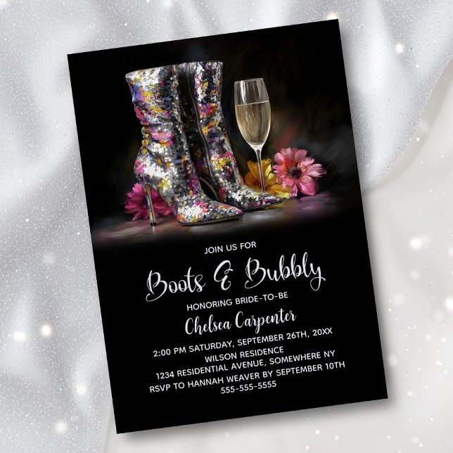 Invitation Bottes à paillettes argentées et fête prénuptiale  (Créateur téléchargé)