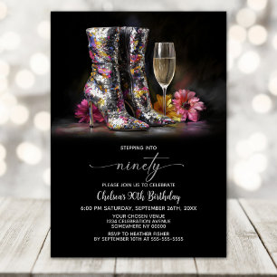 Invitation Bottes à paillettes argentées Fête d'anniversaire