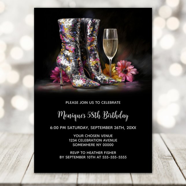 Invitation Bottes à paillettes argentées Fête d'anniversaire  (Créateur téléchargé)