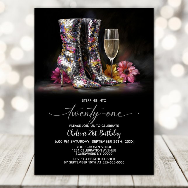 Invitation Bottes à paillettes argentées Fête d'anniversaire  (Créateur téléchargé)