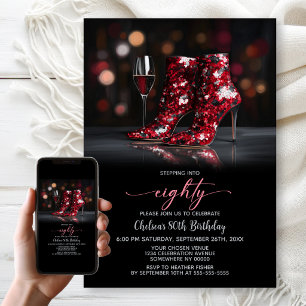 Invitation Bottes à paillettes rouges pour la fête des 80 ans
