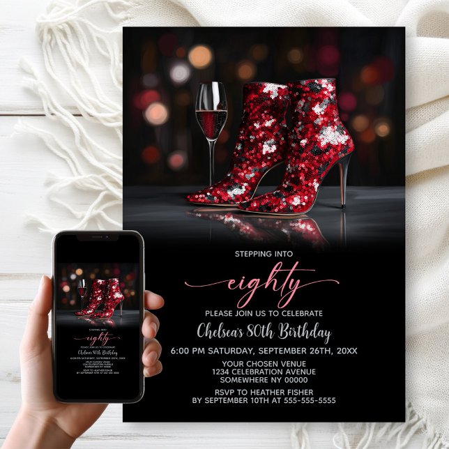Invitation Bottes à paillettes rouges pour la fête des 80 ans (Créateur téléchargé)