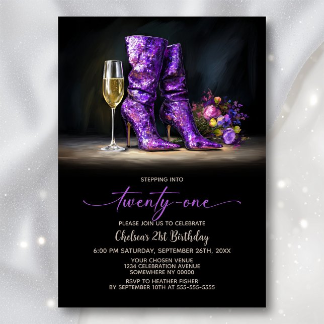 Invitation Bottes à paillettes violettes Fête d'anniversaire  (Créateur téléchargé)