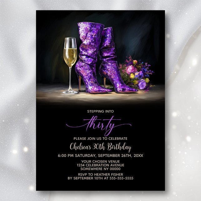 Invitation Bottes à paillettes violettes Fête d'anniversaire  (Créateur téléchargé)