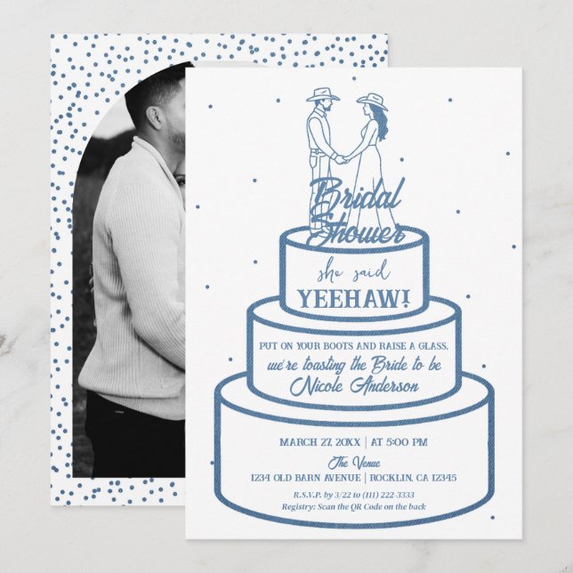 Invitation Bottes Amour & Crème au Beurre Denim Mariage Weste (Devant / Derrière)