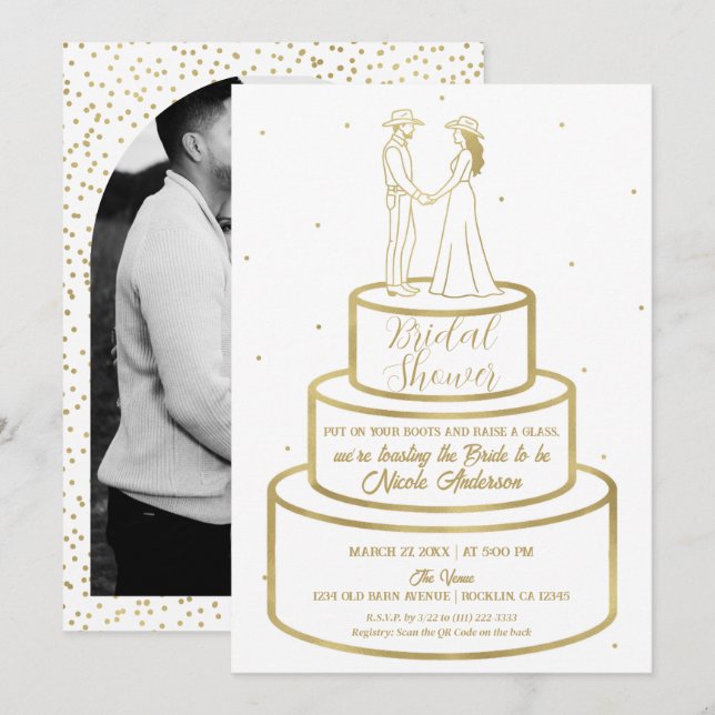Invitation Bottes Amour & Gâteau Crème au Beurre Mariage Occi (Devant / Derrière)