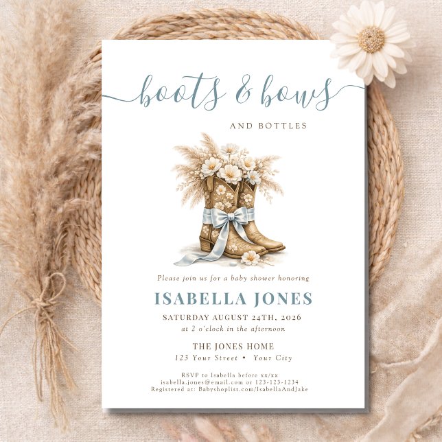 Invitation Bottes Arcs & Flacons Bleu Occidental Garçon Baby  (Créateur téléchargé)