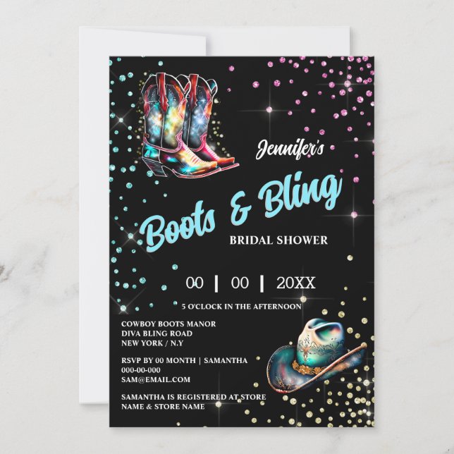 Invitation Bottes Bling cowboy bottes stetson parties scintil (Devant)