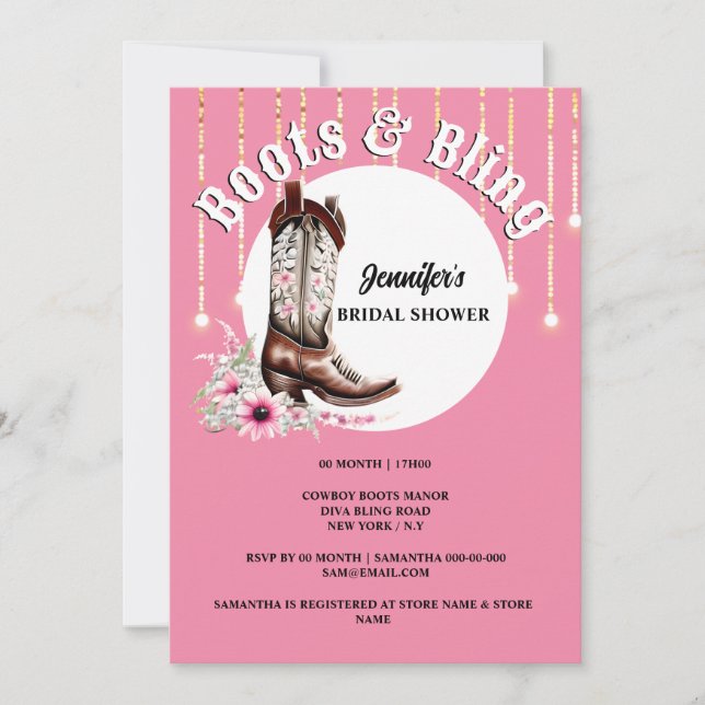 Invitation Bottes Bling rose cowboy botte floral ouest (Devant)