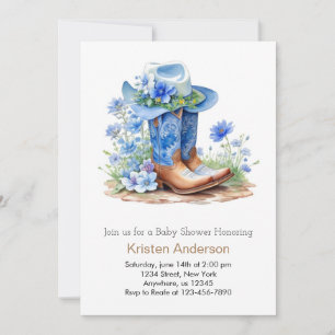 Invitation Bottes Blue Cowboy et Baby shower Casquette