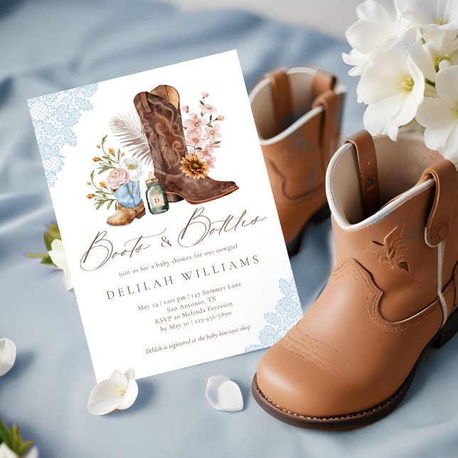 Invitation Bottes & Bouteilles Blue Cowboy Baby shower occide (Boots & Bottles Blue Cowboy Western Baby Shower Invitation)