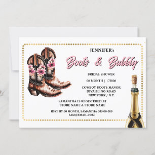 Invitation Bottes bulle rose or cowgirl bottes floral chic
