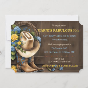 Invitation Bottes Casquettes Feminine Cowboy Rose Wood Wester