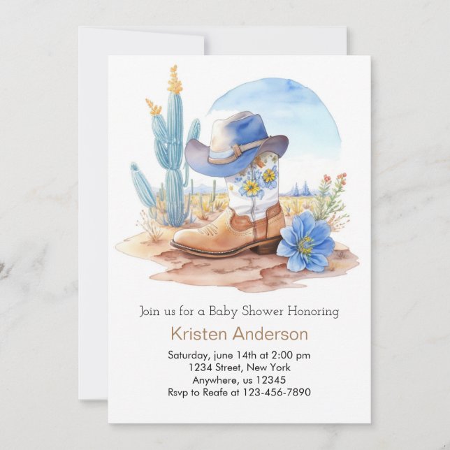 Invitation Bottes Cowboy et Baby shower Casquette (Devant)