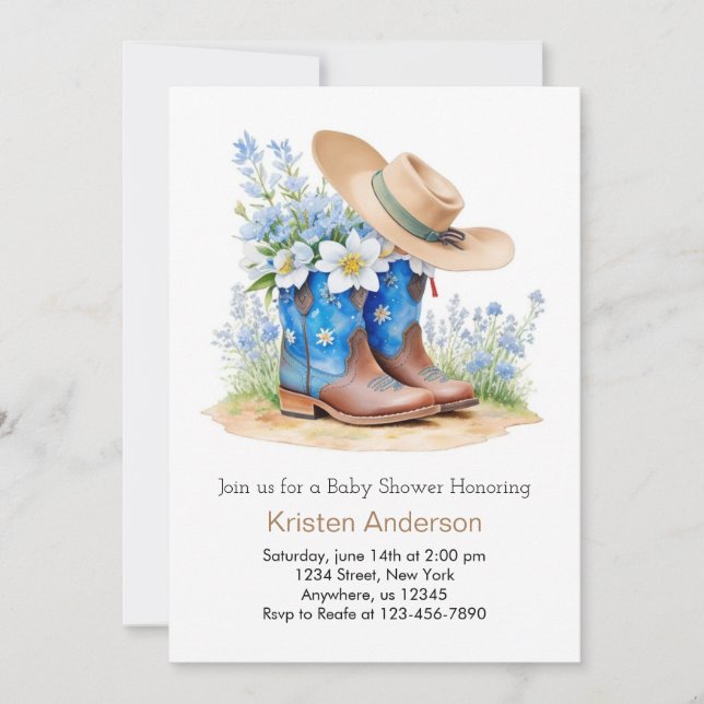Invitation Bottes d'aquarelle de l'Ouest et Baby shower Casqu (Devant)