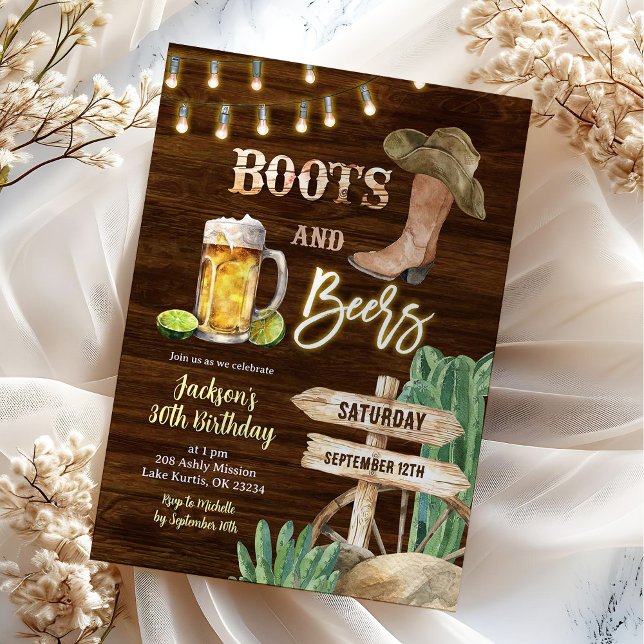 Invitation Bottes de bois rustiques et bières Anniversaire ho (Créateur téléchargé)
