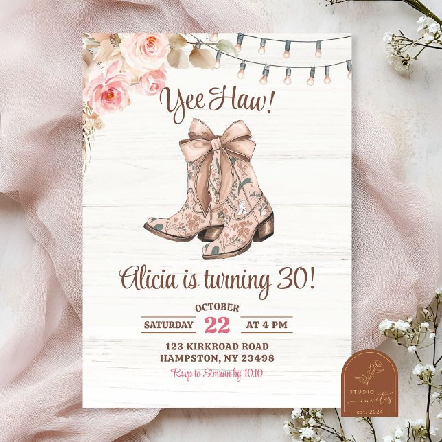Invitation Bottes de coquette florale rose pour anniversaire (Créateur téléchargé)