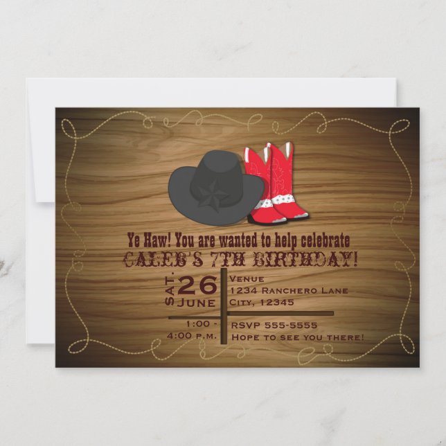 Invitation Bottes de corde et chapeau de campagne  (Devant)