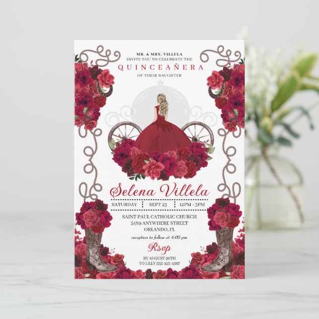 Invitation Bottes de corneille occidentale Florale rouge Quin (Debout devant)