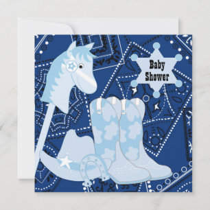Invitation Bottes de cow-boy bleu noir Baby Shower