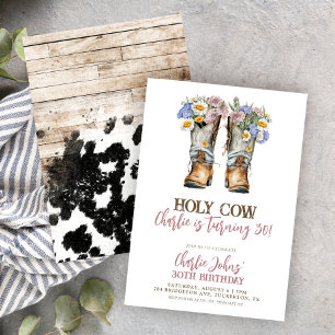 Invitation Bottes de cow-boy florales de la vache Sainte 30e